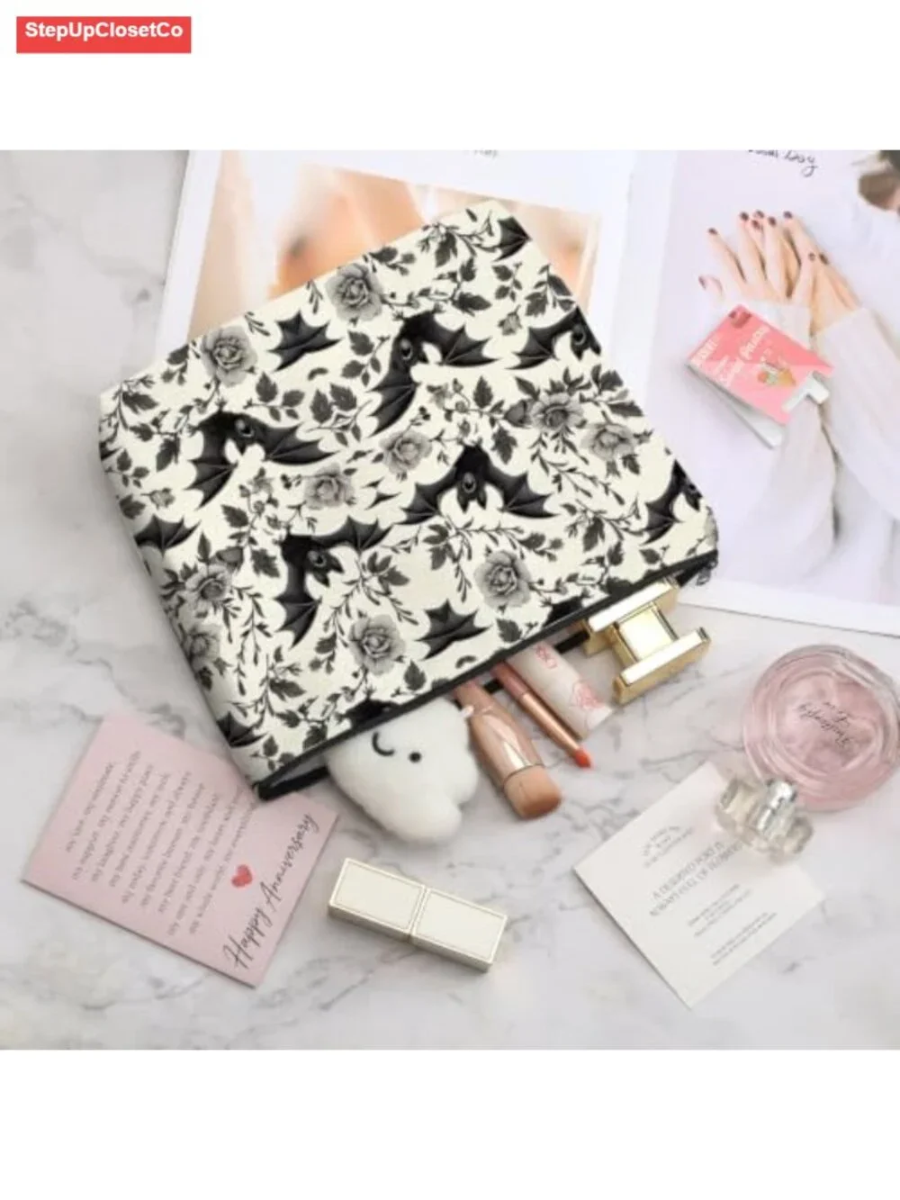 Canvas Makeup Bag Large Capacity Travel Pouch Zipper Closure with Lining